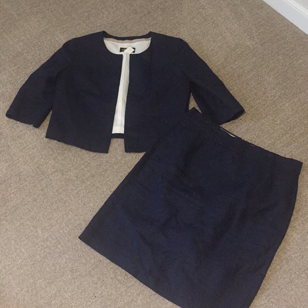 J. Crew Baird McNutt Navy Linen Skirt Suit Set